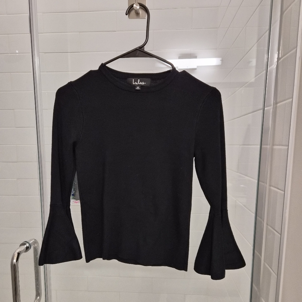 Lulu's Elegant Black Flared Sleeve Top